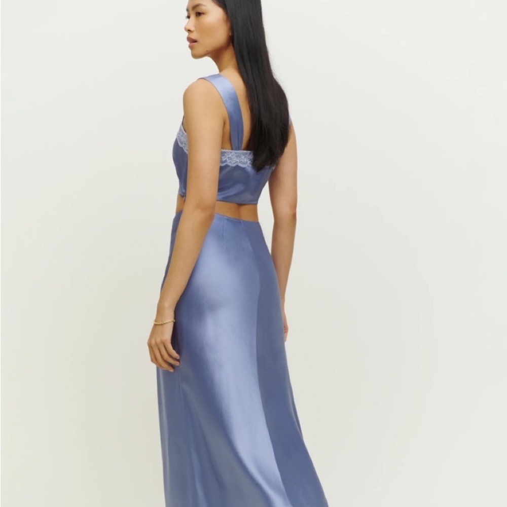 Reformation 2-Piece Blue Beatrice Set Dress 100% Silk - Picture 2 of 6